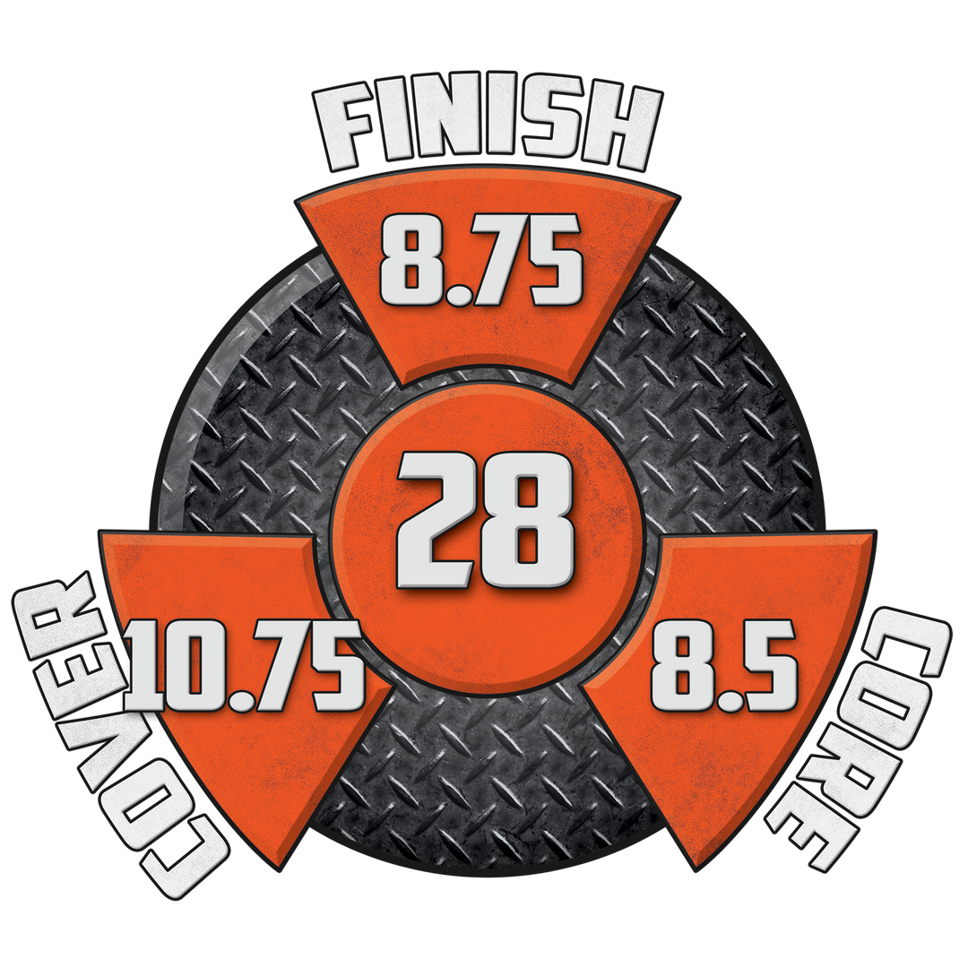3-D Offset Assault performance graphic with a 8.75 finish, an 8.5 core, a 10.75 cover and a cumulative score of 28.
