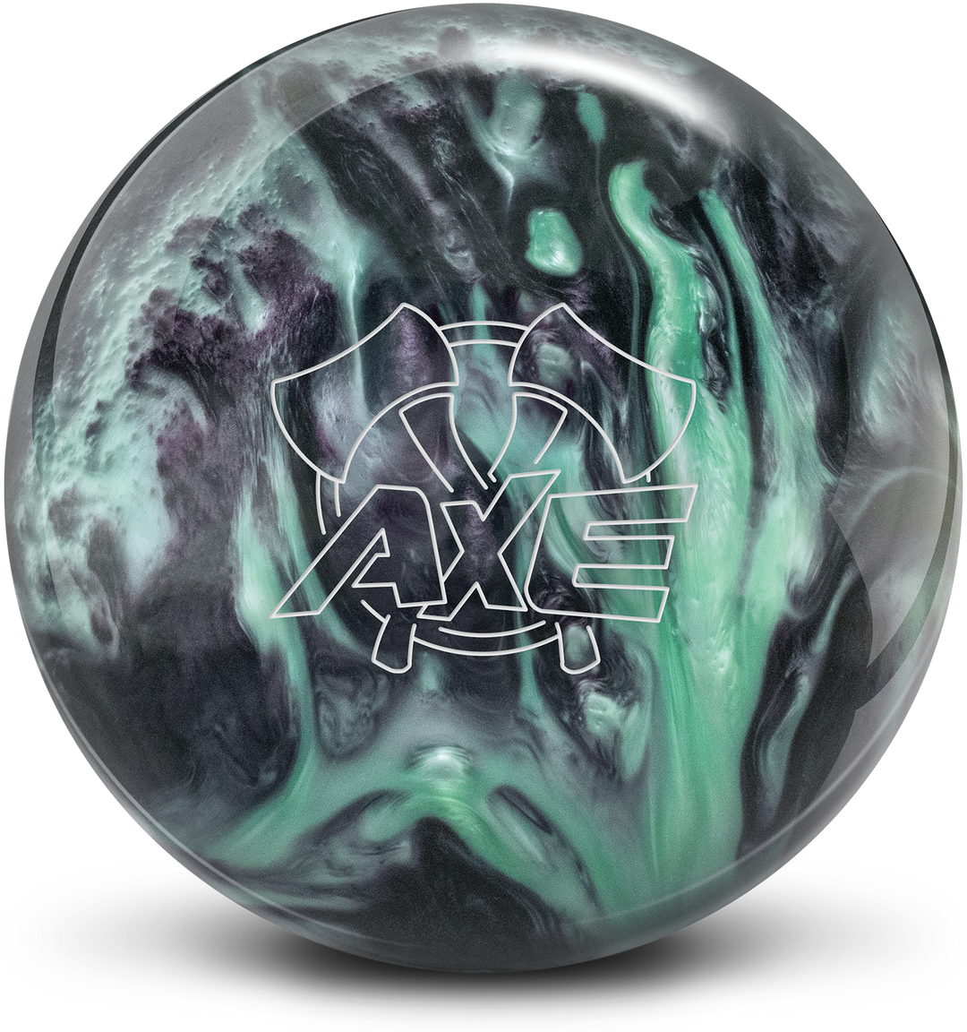 A green and smoke grey bowling ball with the AXE logo prominently displayed in white.