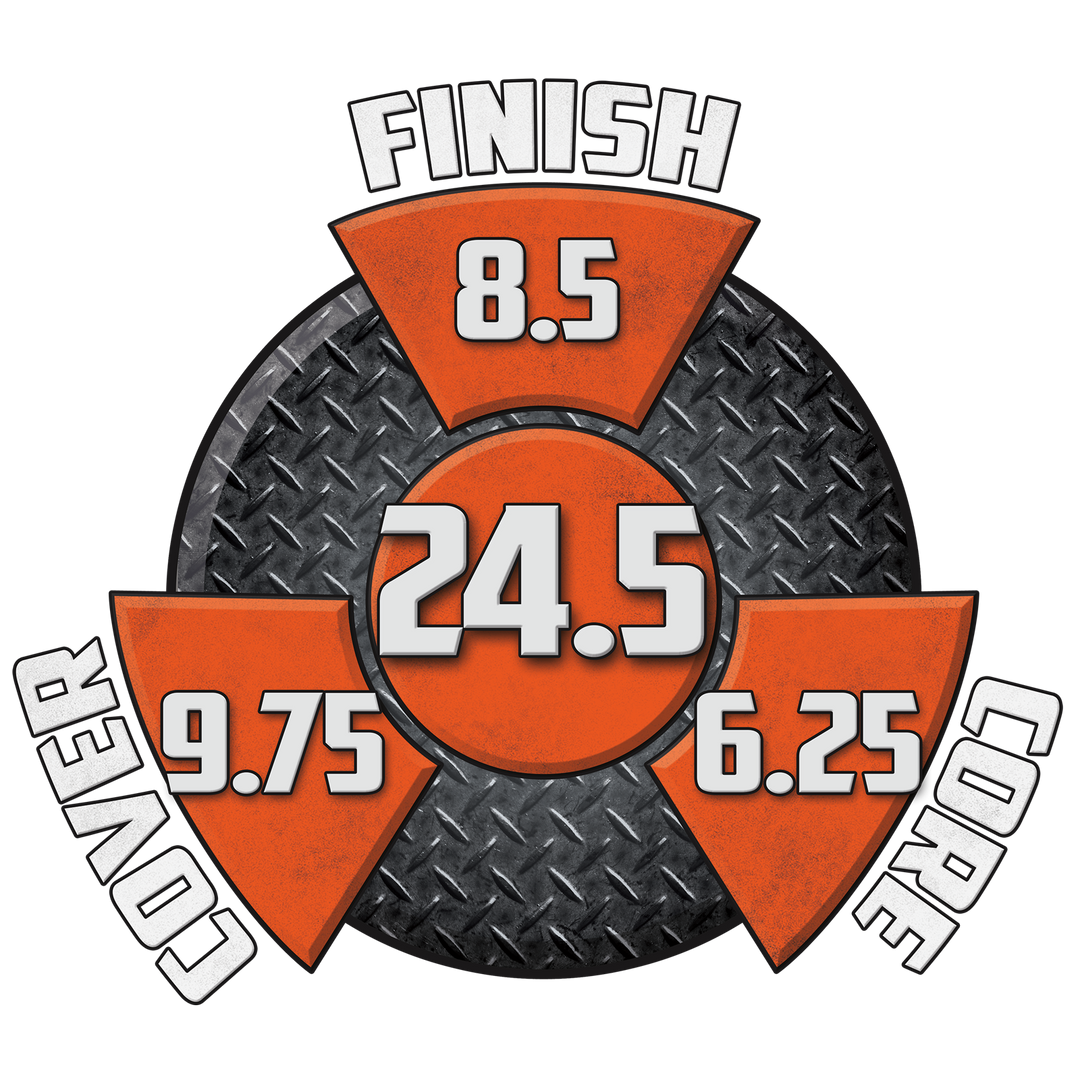 The Black Widow Tour V1 performance graphic with a 8.5 Finish, a 6.25 Core, a 9.75 Cover, and a Cumulative total of 24.5 in the center.