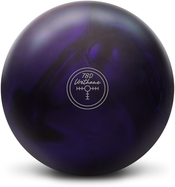 A purple pearl colored bowling ball with the 78D Urethane center of gravity (CG) marker in silver centered prominently.